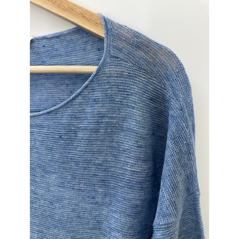 Eileen Fisher 100% Linen Open Knit Semi Sheer Longline Tunic Top Split Hem M - Picture 6 of 15
